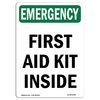 Signmission OSHA Emergency Sign, 10" Height, Rigid Plastic, First Aid Kit Inside, Portrait, EM-P-V-10483 OS-EM-P-710-V-10483